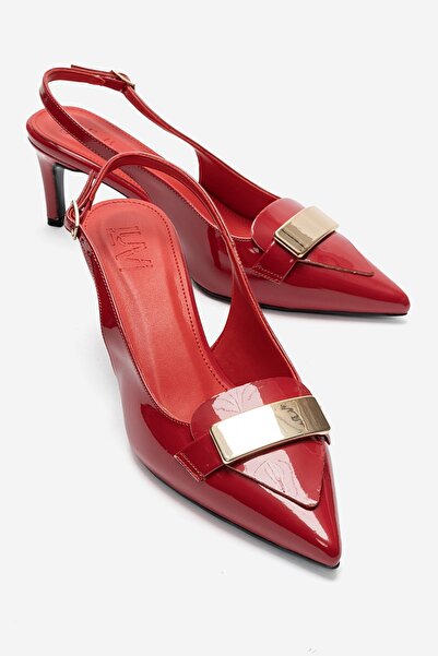 LuviShoes SOLLENNE Pantofi cu toc pentru femei, din piele lacuita rosie, cu c...