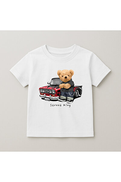 SVART WEAR تي شيرت قطني بأكمام قصيرة وياقة دائرية مطبوع عليه دب للأطفال والمر...