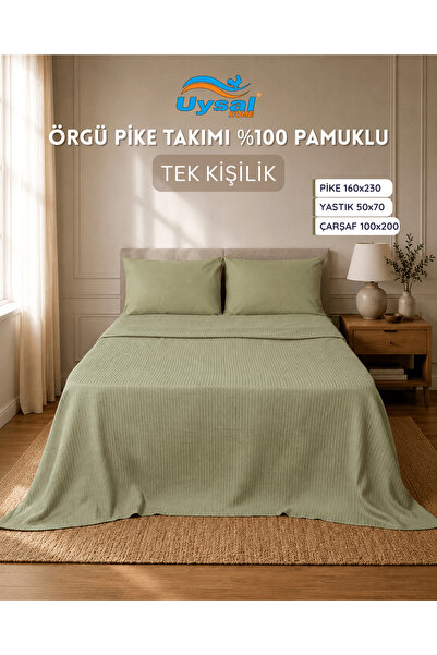 UYSAL ÖRGÜ PİKE TAKIMI %100 PAMUKLU YEŞİL TEK