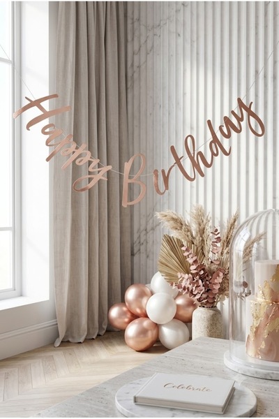 baloss fer Rose Gold Happy Birthday Banner Birthday Party Ornament Hanging Le...