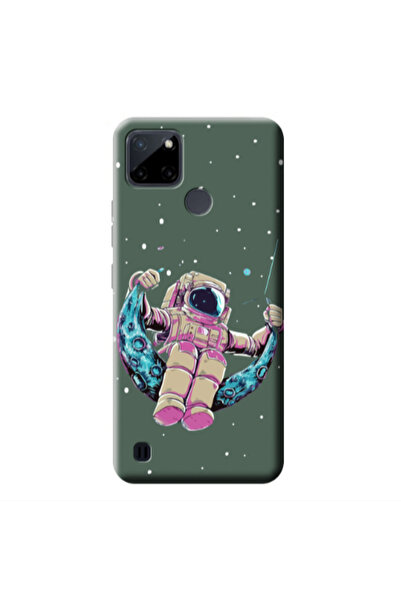 Other Realme C25Y Astronaut swinging on the moon Dark Green Colored Silicone ...