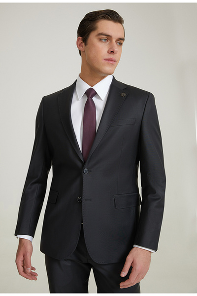 Damat Slim Fit Siyah Düz Superfine Wool Takim Elbise