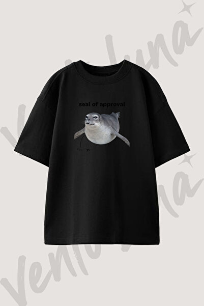 Fok_1 Tasarım Baskılı Unisex Oversize Kalıp Siyah Tshirt