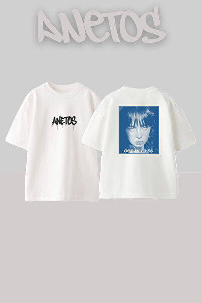 Anetos Billie Eilish_39 Λευκό μπλουζάκι με τυπωμένο σχέδιο Unisex Oversize