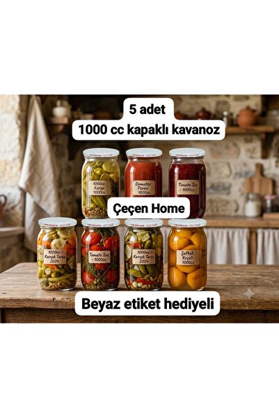 ÇEÇEN HOME مجموعة من 5 برطمانات زجاجية سعة 1000 سي سي مع أغطية - حاوية تخزين ...