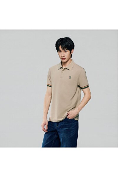 Giordano Men’s Cotton Slim Performance Polo with Small Lion Embroidery