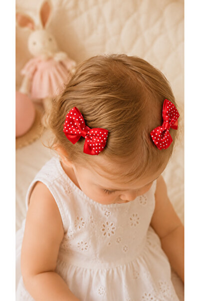 Toka Perisi Hairless Baby Hair Clip Red Polka Dot 2 Hair Clips