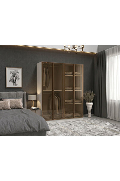 Dian Mobilya Bronz Cam Gardırop 4 Kapılı İçi MDF