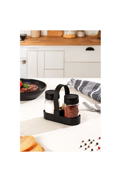 Empressco Black Drop 2-Piece Salt and Pepper Shaker Set with Stand, 100ml, St...