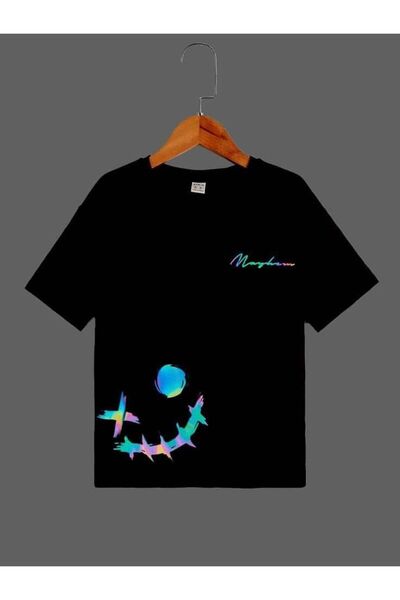 TİMİSİVA Children's Printed Crew Neck Short Sleeve Black T-Shirt