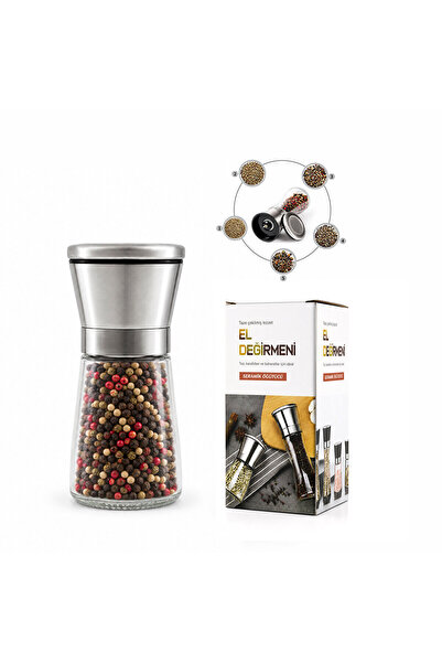 Lunaev Hand Grinder with Small Glass Chamber - Chrome Plated with Lid Salt - ...