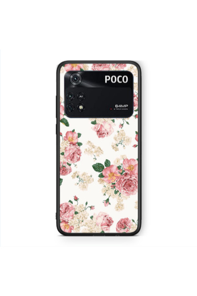 Other Xiaomi Poco M4 Pro 4G Pink Flowers 2 Black Glossy Θήκη