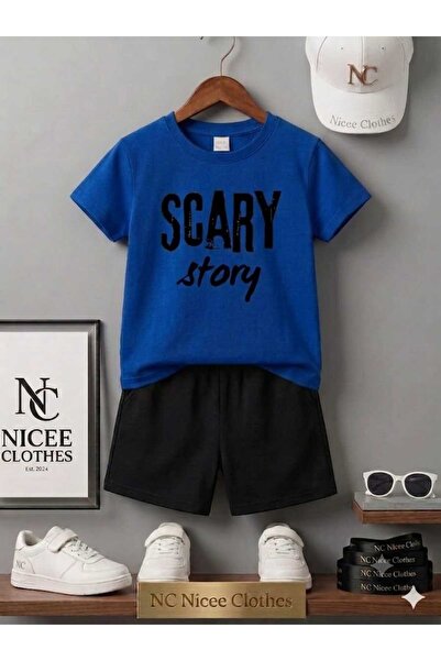 NC Nicee Clothes Summer Children's T-Shirt Shorts Unisex (Scary Store Printed)