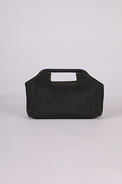 HEYBE'S Heybes Kadın Siyah Hasır Jüt Clutch El Çantası