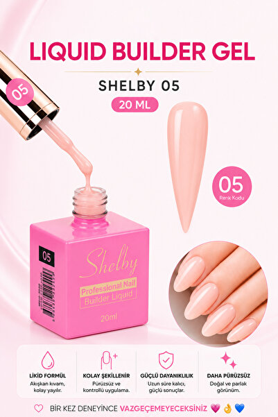 SHELBY Koyu Pembe Liquid Builder Gel 20 ml TPO Free UV/LED Profesyonel Sıvı B...
