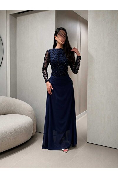 Kurtah Long Sleeve Beaded Evening Gown