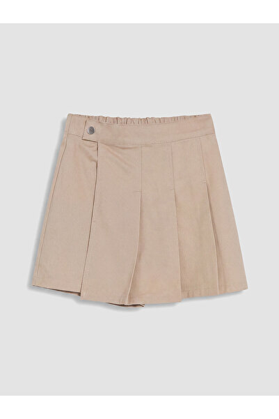 LC Waikiki Bej Kız Çocuk Pileli Gabardin Şort Etek