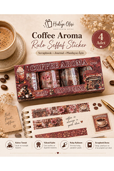 hediyeofisi Scrapbook Rulo Şeffaf Sticker 2.20 mt - 4 lü Set-CAPUCCINO