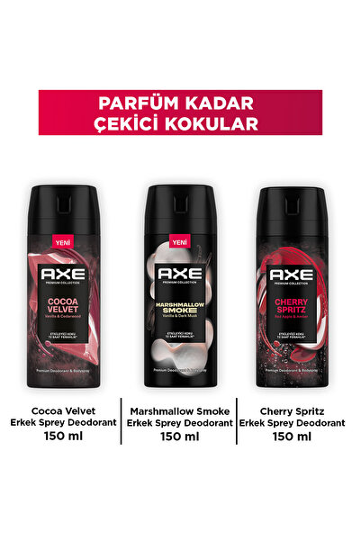 Axe Erkek Sprey Deodorant Cherry Spritz 150 ml + Cocoa Velvet 150 ml + Marsma...