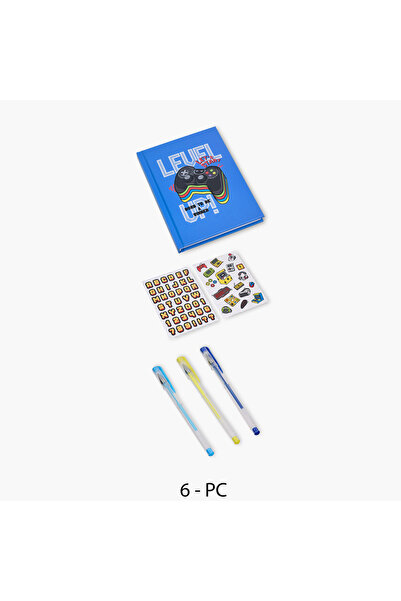 Lifestyle Game Print Stationery Set with Notebook, Stickers, Pens - Set of 6