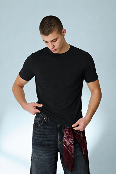 DAMGA JEANS Ανδρικό casual ίσιο μαύρο ελαστικό μπλουζάκι