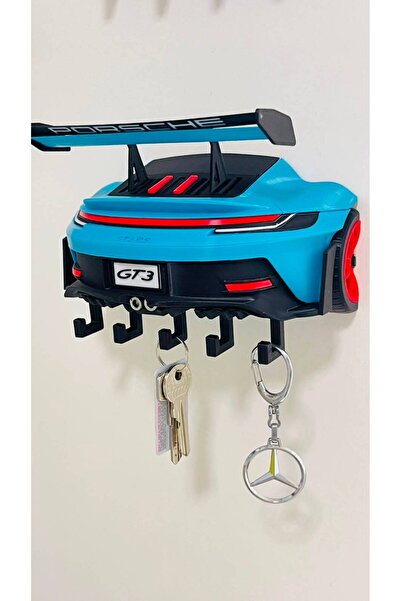 ALFA3DBASKI 3D Baskı Porsche GT3 RS tasarımlı Mavi /Anahtarlık Askılığı -Deko...