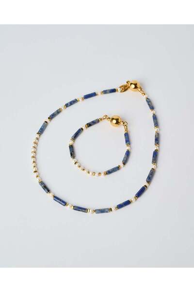THE GEM STORIES JEWELRY Λάπις Λάζουλι και Αιματίτης Μεταμορφώσιμο Κολιέ