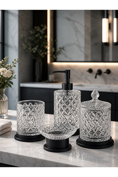 Kozak Premium Crystal Cut Glass 4-Piece Bathroom Set - Detailed Luxury Liquid...