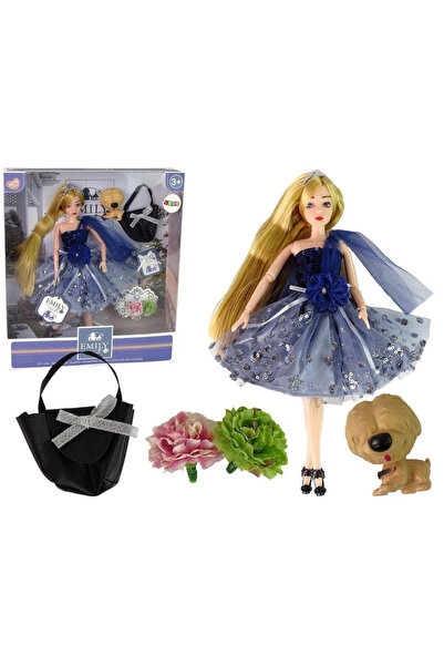 LeanToys Papusa Emily 30 cm set cu pisicuță, geantă și flori