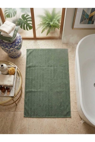 Ercahome tekstil 100% Cotton Set of 2 Foot Towels in Beige and Dark Green Color