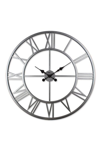 OEM Büyük Boy Duvar Saati Gümüş Gri Metal Ferforje 76 Cm.