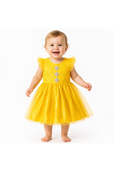 Generic Yellow Baby Girl Dress with Lace Bodice & Tulle Skirt, 1Y | Flutter S...