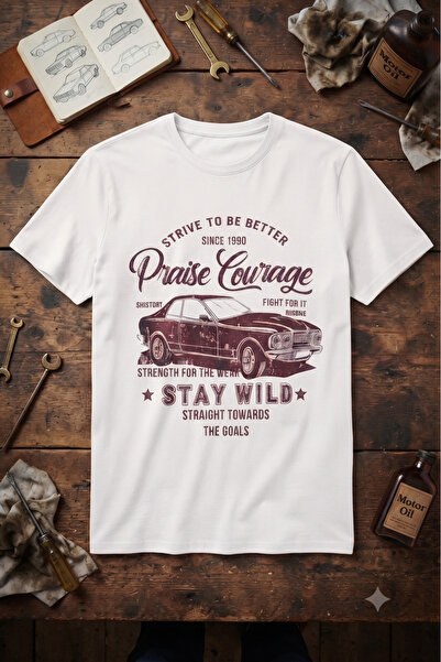 KOZİA OUTDOORS Women Men Unisex Red Car Printed Crew Neck Overisze Combed Cot...