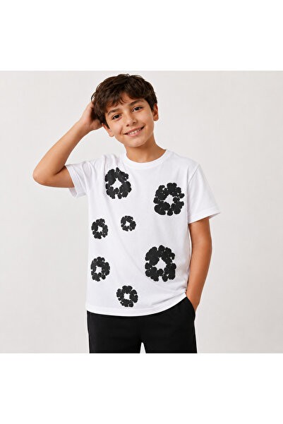 DUBAİ ÇOCUK Boy's Printed T-Shirt Cotton Short Sleeve Summer Floral Pattern K...