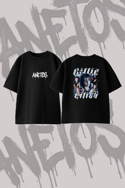 Anetos Billie Eilish_7 Design Printed Oversize Crew Neck T-Shirt Black