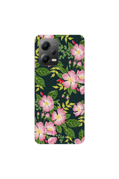Other Xiaomi Poco X5 Pink flowers green laves Transparent Silicone TPU Θήκη