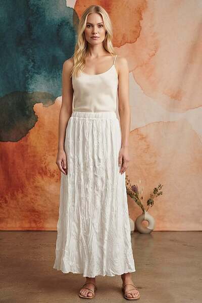 Metpoint Trend42Plus Plus Size White Long Crush Skirt with Elastic Detail at ...
