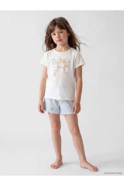 LC Waikiki Özmarka New Season Crew Neck Girls' Shorts Pajama Set