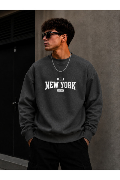 caddekombin Unisex New York Est. 1986 Printed Crew Neck Sweatshirt