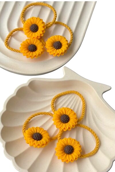 SHEKER HOME Accessories Sunflower Figured Girls' Hair Elastic Set of 6 Yellow...