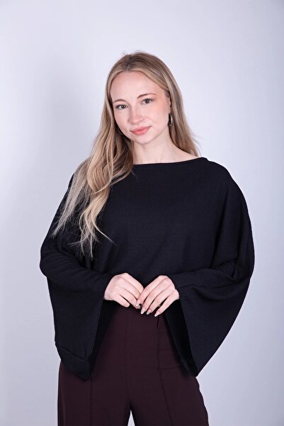 Veni Life Women's Knitted Textured Loose Long Sleeve Boat Neck Blouse