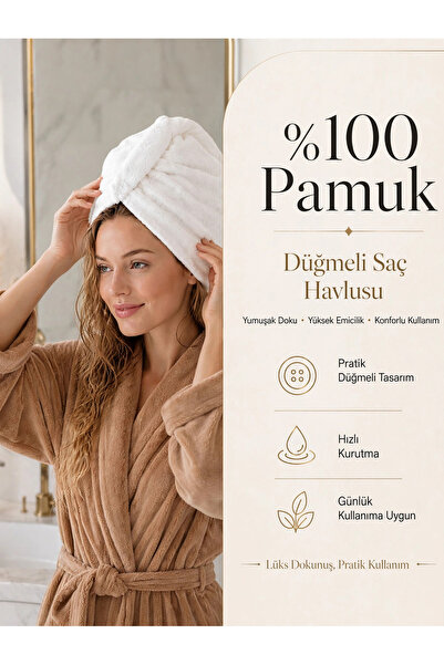 TAYA HOME 100% Cotton Hair Drying Cap Buttoned Towel Hair Cap Fast Absorbent Bath Shower Hair Towel