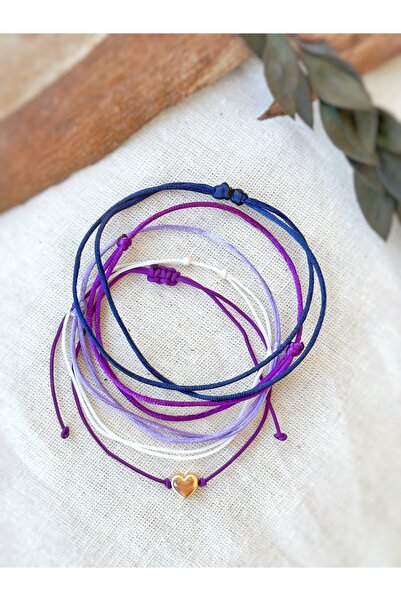 Atölye Merdiven Purple Lilac Navy Blue 5-Piece Rope Anklet Combination Set