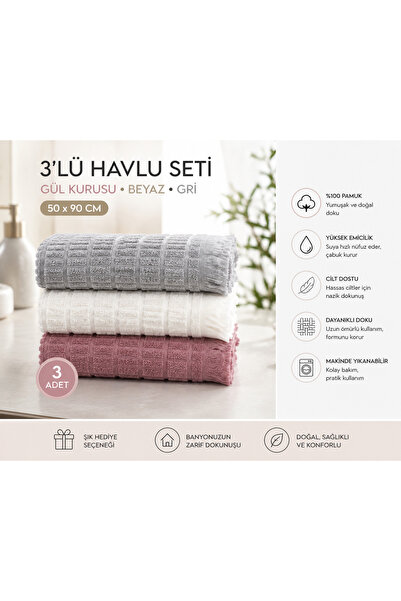 Vivesta Home Set od 3 pamučna ručnika za ruke i lice 50x90 cm, mekani, tekstu...