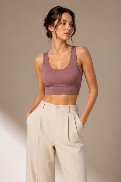 fevien Women's Thick Strap Gathered Padded Ribbed Camisole Sports Bra Bralett...