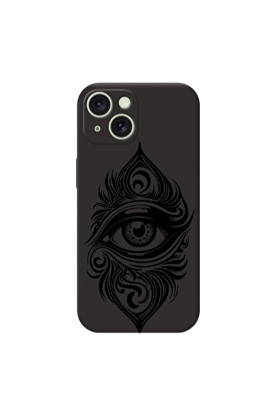Other Apple iPhone 15 Eye patterned drawing Black Colored Silicone TPU Θήκη