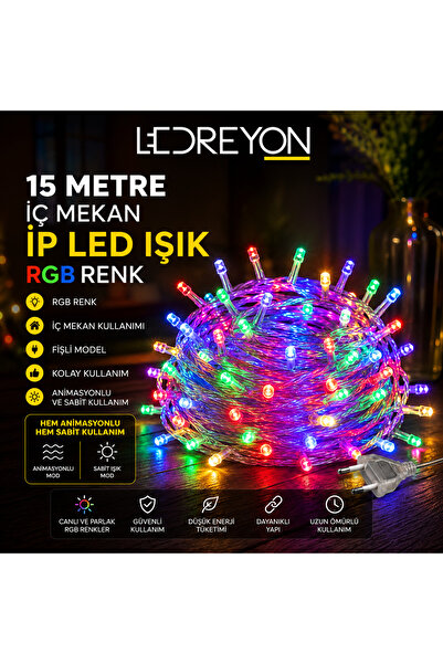 LEDREYON 15 Metre RGB İç Mekan İp LED Işık | Animasyonlu ve Sabit Mod | Fişli...