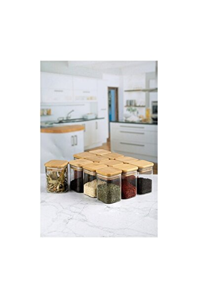 Empressco 12-Pack Square Bamboo Lid Glass Jars, 210 Ml, Stylish and Modern De...
