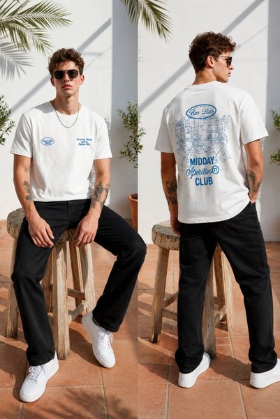 GIA - ART Muška oversize majica s printom "Midday Aperitivo" u beloj boji – o...