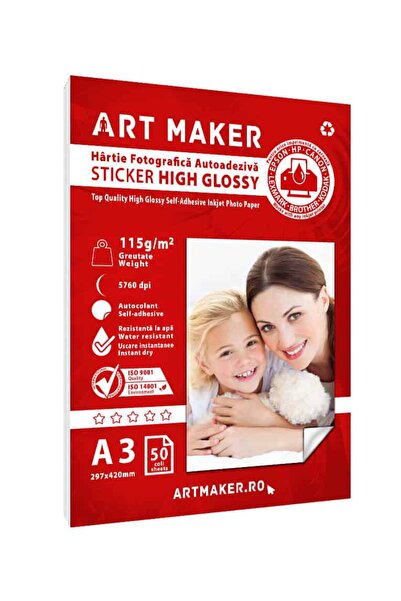 Art Maker Hartie foto autoadeziva Sticker Glossy, A3, 115g/mp, 50 coli
